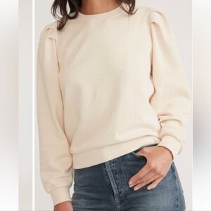 Marine Layer Enya Puff Sleeve Sweatshirt Antique White Cream Medium M Top Shirt